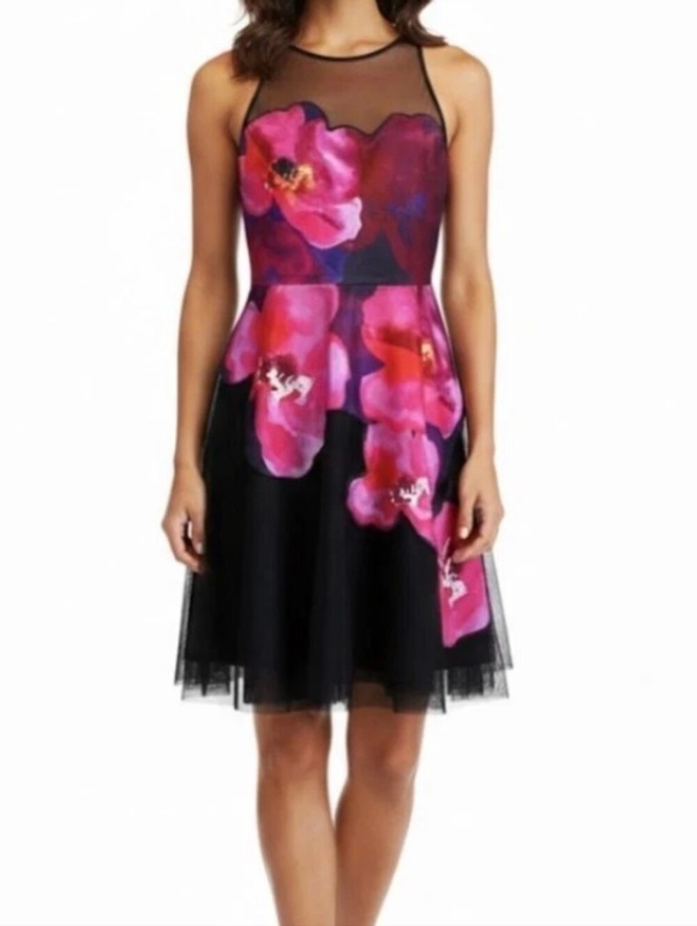 Badgley Mischka Pink and Black Floral Midi Dress New With Tags Size 2